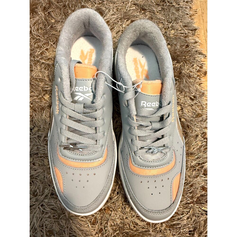 Reebok Grey Orange Genuine Leather Sneakers Womens Size 8.5
